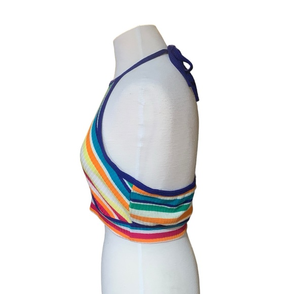 Rainbow striped halter neck crop top size xl - Picture 2 of 7